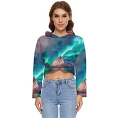 Amazing Aurora Borealis Colors Women s Lightweight Cropped Hoodie by Pakjumat