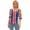 Pastel Colors Striped Pattern Lightweight Drawstring Hooded Top View1