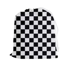 Black White Checker Pattern Checkerboard Drawstring Pouch (2xl) by Pakjumat