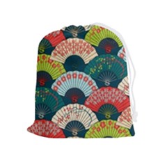 Japanese Fans Bright Pattern Drawstring Pouch (xl) by Pakjumat
