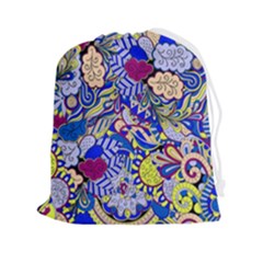 Blue Yellow Background Pattern Vector Texture Paisley Drawstring Pouch (2xl) by Pakjumat