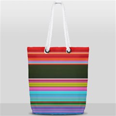 Horizontal Line Colorful Full Print Rope Handle Tote (small) by Pakjumat