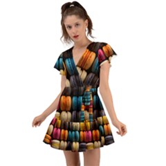 Macaroon Sweet Treat Flutter Sleeve Wrap Dress by Pakjumat