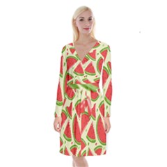 Cute Watermelon Seamless Pattern Long Sleeve Velvet Front Wrap Dress by Pakjumat