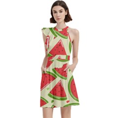 Cute Watermelon Seamless Pattern Cocktail Party Halter Sleeveless Dress With Pockets by Pakjumat