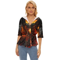 Dragon Fire Fantasy Art Lightweight Drawstring Hooded Top by Maspions