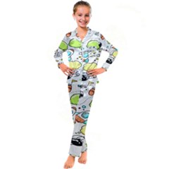 Sketch Cartoon Space Set Kids  Satin Long Sleeve Pajamas Set by Hannah976