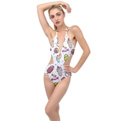 Doodle Cartoon Drawn Cone Food Plunging Cut Out Swimsuit by Hannah976