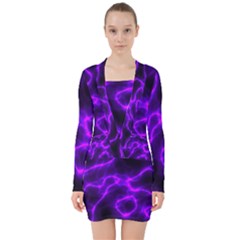 Purple Pattern Background Structure V-neck Bodycon Long Sleeve Dress by Hannah976