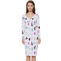 It`s Christmas Outside!   Long Sleeve V-neck Bodycon Dress  by ConteMonfrey