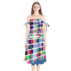 Color Graffiti Pattern Geometric Shoulder Tie Bardot Midi Dress by Hannah976
