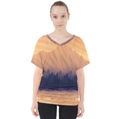 Landscape Nature Mountains Sky V-neck Dolman Drape Top by Hannah976