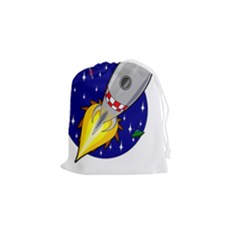 Rocket Ship Launch Vehicle Moon Drawstring Pouch (small) by Sarkoni