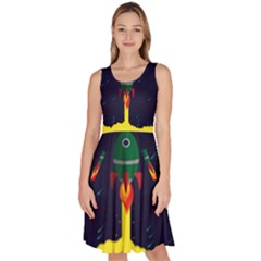 Rocket Halftone Astrology Astronaut Knee Length Skater Dress With Pockets by Sarkoni