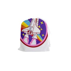 Badge Patch Pink Rainbow Rocket Drawstring Pouch (small) by Sarkoni
