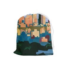 City Buildings Urban Dawn Drawstring Pouch (large) by Sarkoni