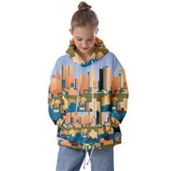 City Buildings Urban Dawn Kids  Oversized Hoodie by Sarkoni