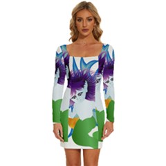 Mermaid Fantasy Undersea Merman Long Sleeve Square Neck Bodycon Velvet Dress by Sarkoni