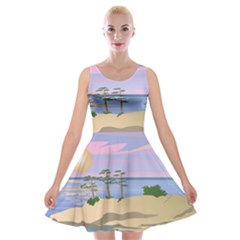 Vacation Island Sunset Sunrise Velvet Skater Dress by Sarkoni