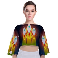 Rocket Take Off Missiles Cosmos Tie Back Butterfly Sleeve Chiffon Top by Sarkoni