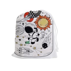 Astronaut Drawing Planet Drawstring Pouch (xl) by Sarkoni