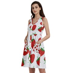 Seamless Pattern Fresh Strawberry Sleeveless Dress With Pocket by Sarkoni
