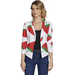 Seamless Pattern Fresh Strawberry Women s Casual 3/4 Sleeve Spring Jacket by Sarkoni