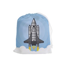 Rocket Shuttle Spaceship Science Drawstring Pouch (large) by Sarkoni