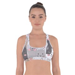 Cute Cats Seamless Pattern Cross Back Sports Bra by Sarkoni