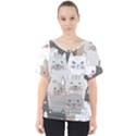 Cute Cats Seamless Pattern V-Neck Dolman Drape Top View1