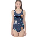 Cute Astronaut Cat With Star Galaxy Elements Seamless Pattern One Piece Swimsuit View1