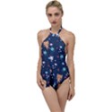 Cute Astronaut Cat With Star Galaxy Elements Seamless Pattern Go with the Flow One Piece Swimsuit View1