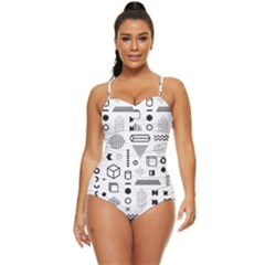 Pattern Hipster Abstract Form Geometric Line Variety Shapes Polkadots Fashion Style Seamless Retro Full Coverage Swimsuit by Grandong