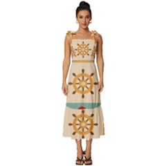 Nautical Elements Collection Tie-strap Tiered Midi Chiffon Dress by Grandong