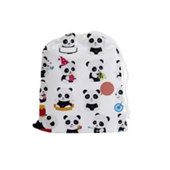 Playing Pandas Cartoons Drawstring Pouch (large) by Apen