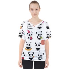 Playing Pandas Cartoons V-neck Dolman Drape Top by Apen