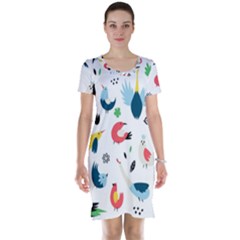 Vector Set Isolates With Cute Birds Scandinavian Style Short Sleeve Nightdress by Apen