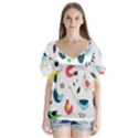 Vector Set Isolates With Cute Birds Scandinavian Style V-Neck Flutter Sleeve Top View1