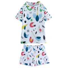 Vector Set Isolates With Cute Birds Scandinavian Style Kids  Swim T-shirt And Shorts Set by Apen