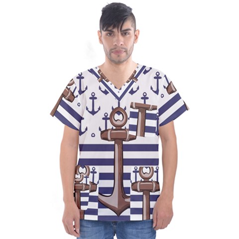 Anchor Background Design Men s V-neck Scrub Top by Apen