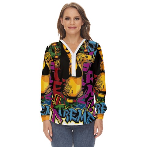 Xtreme Skateboard Graffiti Zip Up Long Sleeve Blouse by Sarkoni