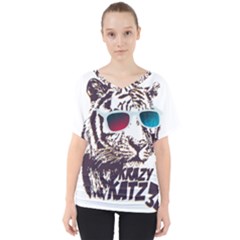 Krazy Katz 3d Tiger Roar Animal V-neck Dolman Drape Top by Sarkoni