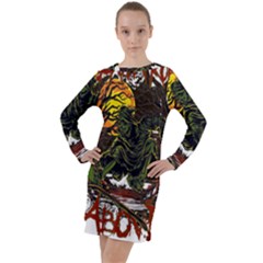 Grim Reaper Above Art  Monster Moon Letter Poster Long Sleeve Hoodie Dress by Sarkoni
