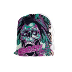 Anarchy Skull And Birds Drawstring Pouch (large) by Sarkoni