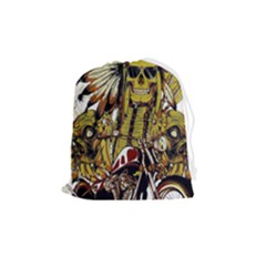 Motorcycle And Skull Cruiser Native American Drawstring Pouch (medium) by Sarkoni