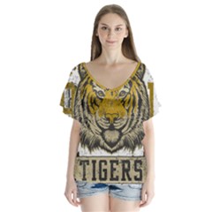 1813 River City Tigers Athletic Department V-neck Flutter Sleeve Top by Sarkoni