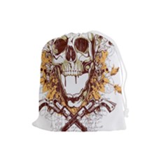 Harvest Of Fear Logo Illustration Skull Pistol Drawstring Pouch (large) by Sarkoni