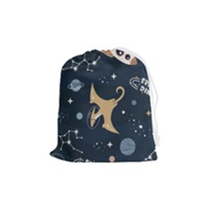 Space Theme Art Pattern Design Wallpaper Drawstring Pouch (medium) by Proyonanggan
