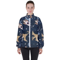 Space Theme Art Pattern Design Wallpaper Women s High Neck Windbreaker by Proyonanggan