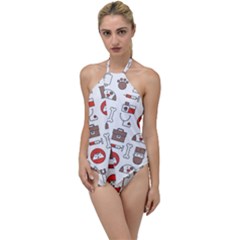 Vector Thin Line Art Vet Seamless Pattern Go With The Flow One Piece Swimsuit by Bedest